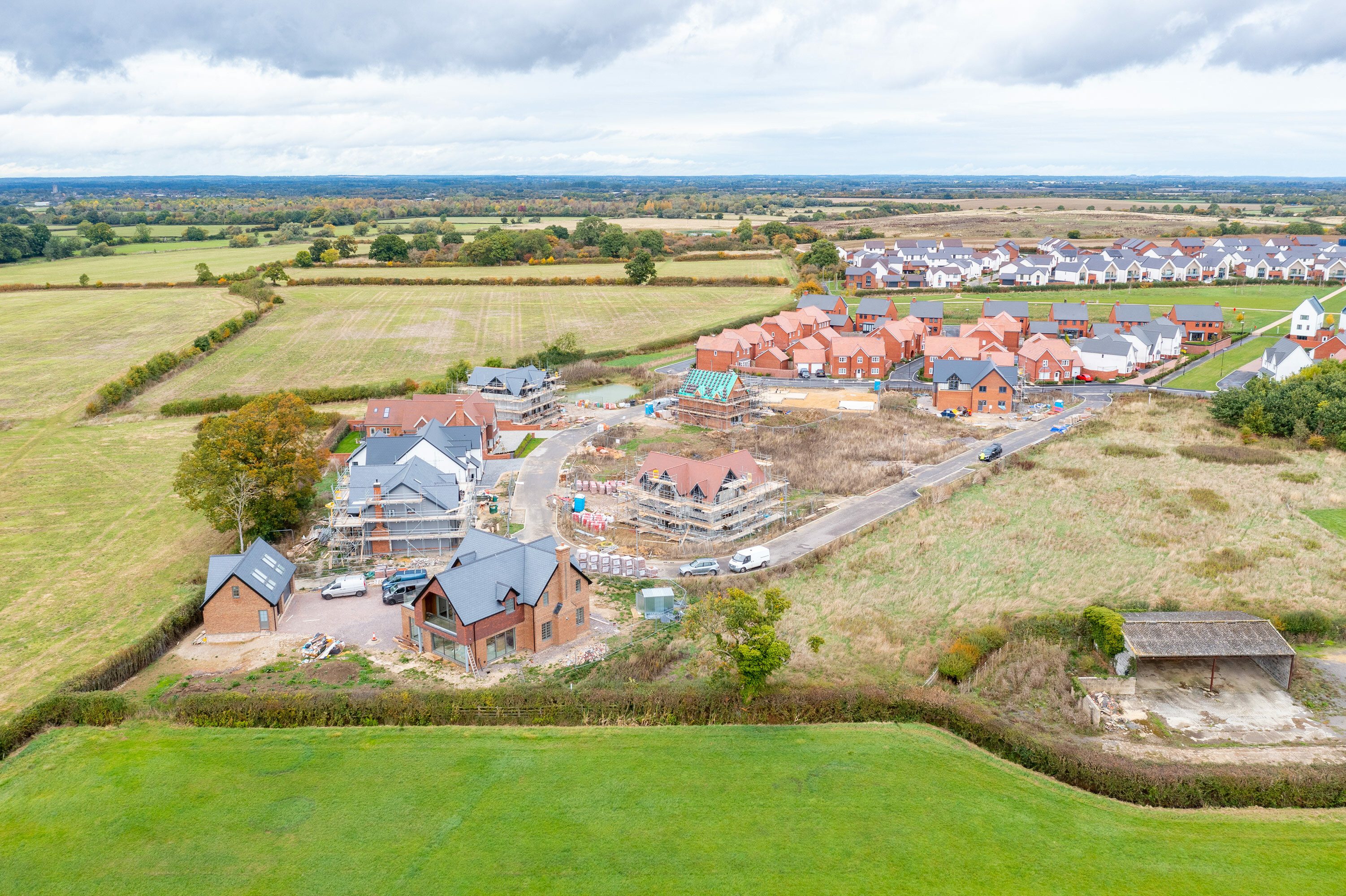 Aerial view of Potton's Tadpole Garden Village custom build site